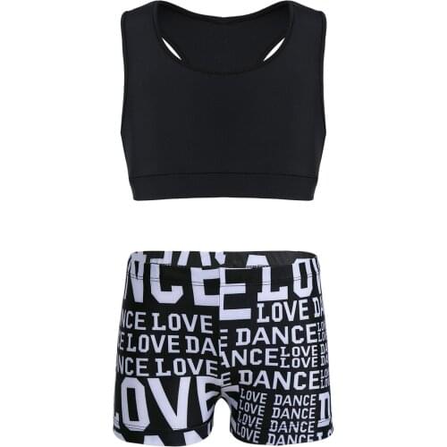 Kids Girls Ballet Dancewear Set Workout Gymnastics Outfits Tank Crop Top With Shorts Tankini Outfit For Dance Yoga Sport Gym