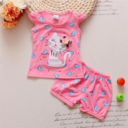 BibiCola baby girls clothing sets Infant clothes toddler children summer cartoon 2pcs cat love clothes sets girls summer set
