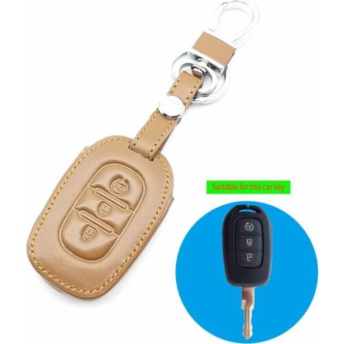 Leather Car Key Case Cover For Renault Duster Logan Sandero Captur Clio Laguna Scen 2015 2016 2017 3 Buttons Remote Accessories