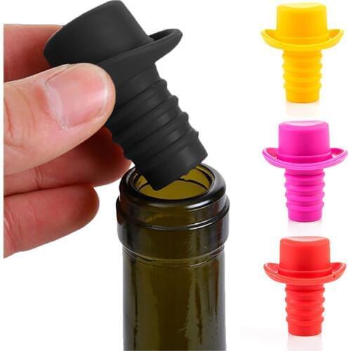 5pcs/set Creative Solid Color Wine Stopper Multi-Use Silicone Hat Design Bottle Stopper Wine Preserver Bar Accessories For Party