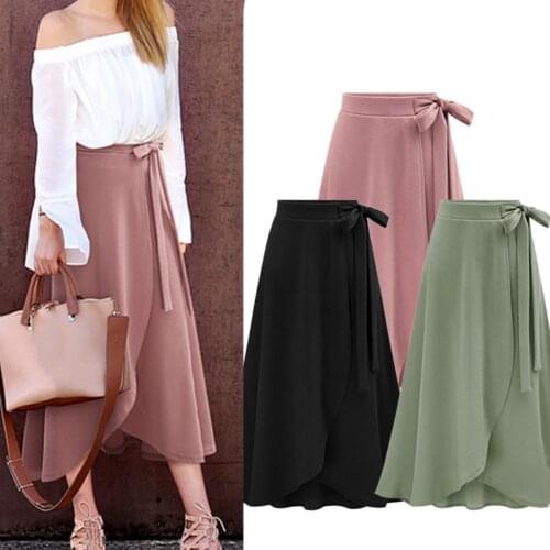 Summer Women Fashion Elegant Office Lady Skirt Bandage Solid Color High Waist Slit Large Hem Long Skirt for Date Lady Clothing
