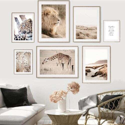 Lion Reed Dandelion Jaguar Giraffe Beige Wall Art Canvas Painting Nordic Posters And Prints Wall Pictures For Living Room Decor