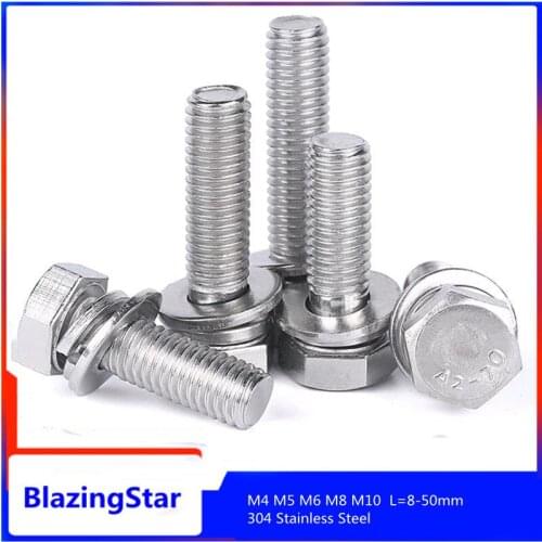 M4 M5 M6 M8 M10 304 Stainless Steel Outer Hexagon Nut Grou Outer Hexagon Screw Combination Outer Hexagon Bolt L=8-50mm