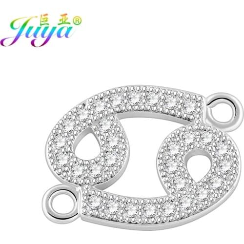 Juya Micro Pave Zircon 12 Zodiac Constellation Sign Charm Connectors For Women Handmade Bracelet Earrings Making DIY Accessories