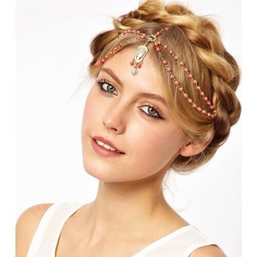 Fashion Pearl Beaded Crystal Charms 3 Strands Womens Head Bands Bridal Crown Hair Accessories Jewelry