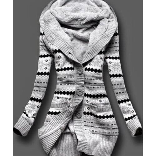 2021 Fashion Womens Knitted Cardigan Hooded Loose Velvet Thick Cardigan Women Autumn Full Sleeve Long Knitted Hooded Sweater