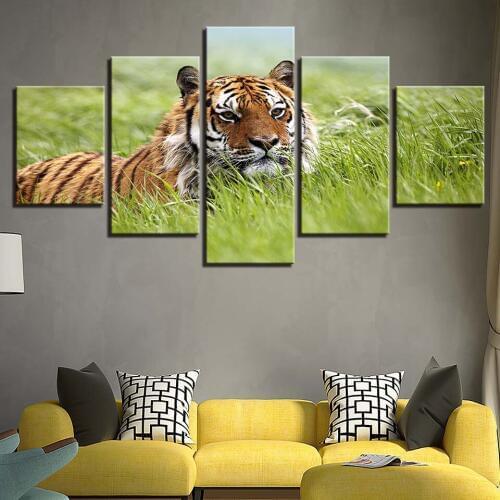 Spray 5-Pieces Animal Spray Canvas Tiger Gaze Series Modern Painting Wall Art The Picture For Home Decoration Unframed