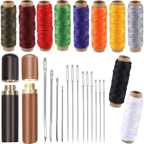 LMDZ Leather Hand Sewing Set 10 Color High Strength Polyester Hand Sewing Thread Big Eye Sewing Needle with Wooden Needle Box