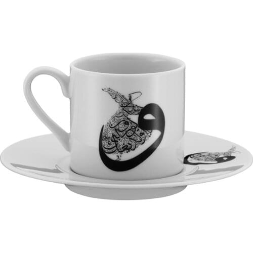 Kütahya Porcelain Mevlana 6 Person Coffee Cup Set Best Gift Wedding 6 Cups 6 Saucers Made in Turkey %100 Original