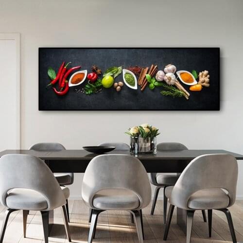 Kitchen Themed Wall Art Decor Vegetables and seasoning In Table Canvas Paintings Food Cooking Ingredients Canvas Art Print Decor