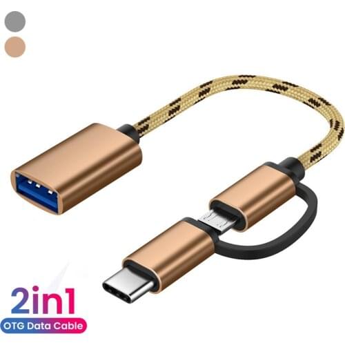 New 2 In 1 OTG Adapter Cable Nylon Braid USB 3.0 To Micro USB Type C Data Sync Adapter For Huawei For MacBook U Disk Type-C OTG