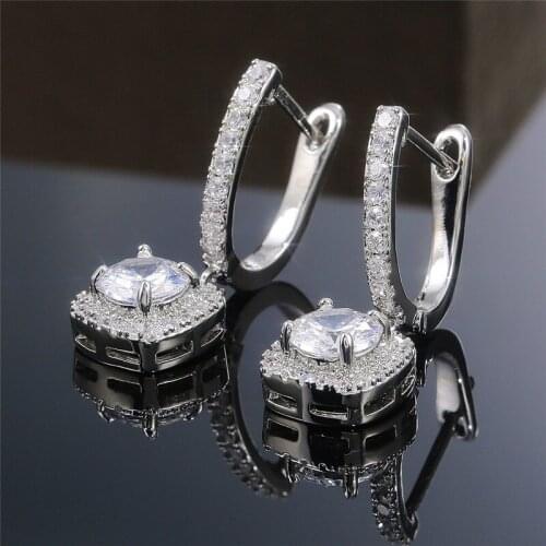 New Trendy Square Shape Drop Earrings Brilliant Bridal Engagement Wedding Jewelry Elegant Female Dangle Earring Fine Gift