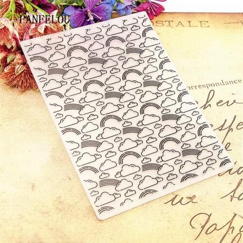 NEW 12.6x17.8 Rainbow clouds Embossing folders Plastic For Scrapbooking DIY Template Fondant Cake Photo Album Card Making