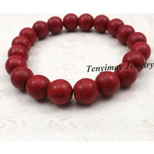 Wholesale 12pcs Red 10mm Turquoises Beaded Stretchy Bracelets Free Shipping