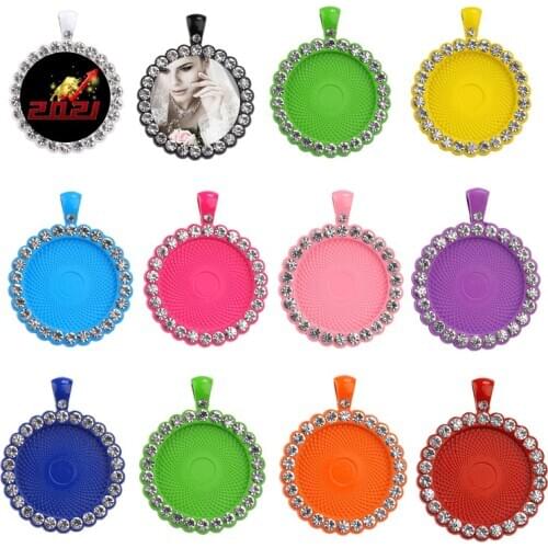 50PCS Cabochon Bases With Diamond Zircon Alloy 25mm Pendant Settings For DIY Jewelry Making Necklaces Keychains Findings Crafts