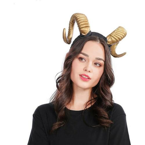 Elk Horn Sheep Evil Witch Ridged Devil Ram Goat Horn Headband Halloween Party Sheep Evil Ridged Devil Ram Goat Horn Headband
