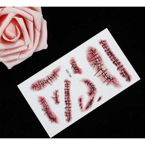 Halloween Terror Realistic Stitched Injuries Body Makeup Wounds Tattoo Stickers Non-toxic Long Lasting Temporary Tattoo Sticker