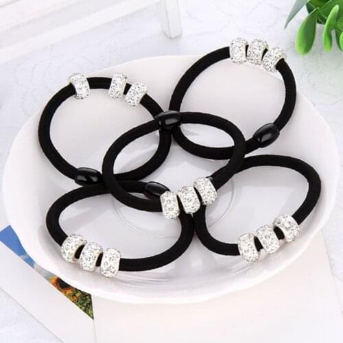 10PCS Hot Hair Band Diamond Lovely Alloy Crystal Ropes Elastic Hair Ties Women Hair Ring Korean Version Ponytail Black