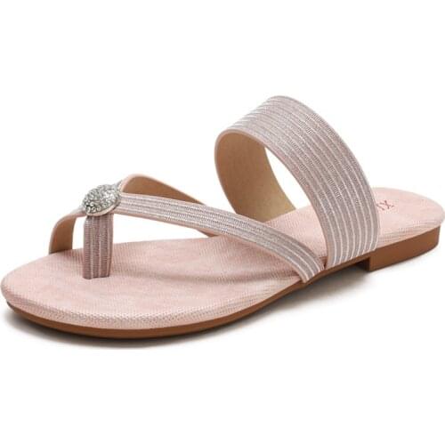 Summer Women Glitter Slippers Big Size Crystal Diamond Sandals Fashion Outdoor Beach Flip Flops Ladies Open Toe Flat Slides New