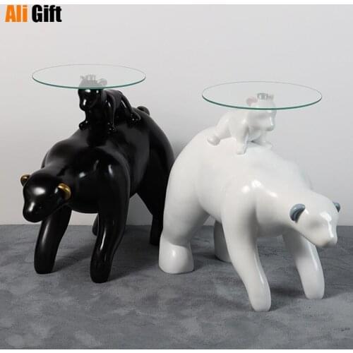 Nordic Modern Simple Polar Bear Tea Table Living Room Small Round Table Floor Art Home Decoration Accessories