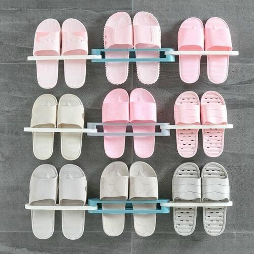 Foldable 3IN1 wall-mounted slipper rack bathroom perforation-free shelf Wall Hanging Shoes Organizer Hanger