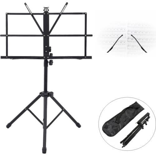 Foldable Sheet Music Stand Aluminum Alloy Tripod Stand Holder Lightweight Height Adjustable with Carrying Bag