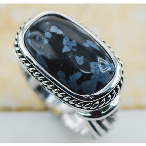 Snowflake Obsidian 925 Sterling Silver Top Quality Fancy Jewelry wedding Ring Size 6 7 8 9 10 11 F1198