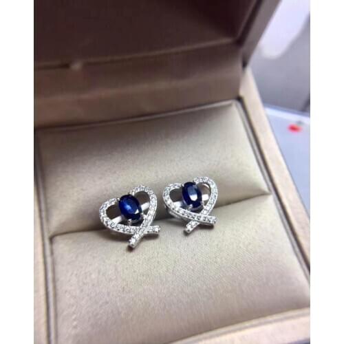 Natural And Real Blue Sapphire925 Sterling Silver Gemstone Earrings for Women Fine Jewelry Wedding Engagement Valentines Gift