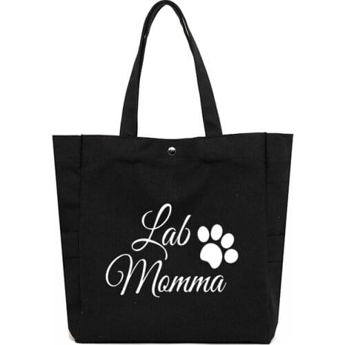 Gift for Dog Lovers Lab Momma Printed Large Capacity Shopping Bag Shopper Ladies Tote Bag Canvas Bag Women Shoulder Bag