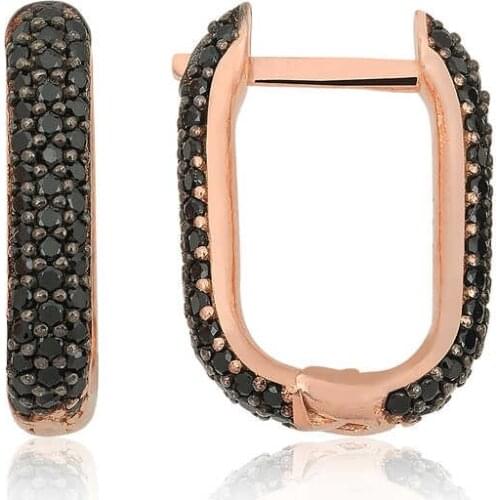 Tevuli 925 Sterling Silver Double Sided SiyahTaşlı J Lady Earrings