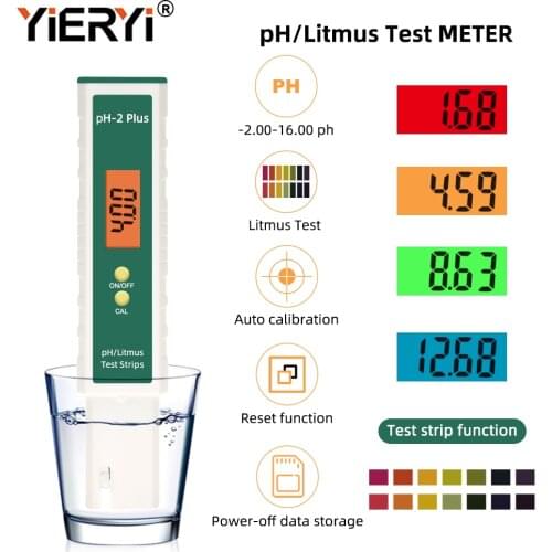 Yieryi New PH-2Plus PH Meter Digital Litmus Ph Water Quality Test Pen -2.00-16.00 for Swimming Pool Drinking Aquarium Laboratory