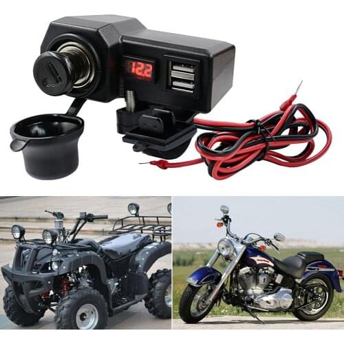Motorcycle USB Charger 3.4A Dual USB 10-24V Waterproof with Voltmeter Cigarette Lighter ON/OFF Switch For Motorcycle Ebike