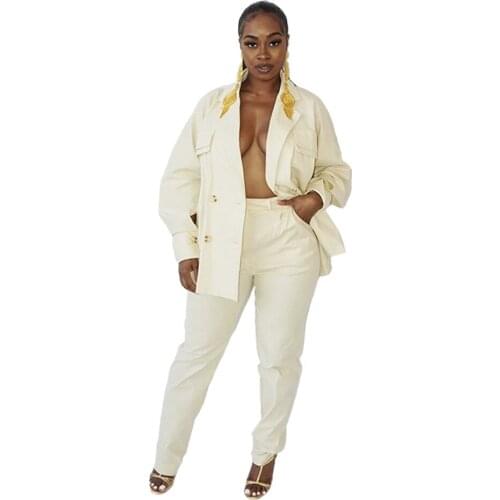 Lapel Women Solid Suits Two Piece Set Blazer Jacket Amd Pants Office Uniform Style Female Trouser PantSuit Autumn Lady Overalls