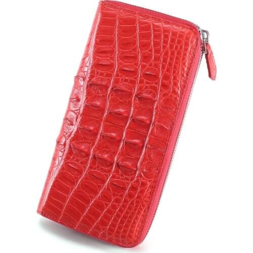 Real Crocodile Leather Women Zipper Long Purse Solid Wallet High Quality