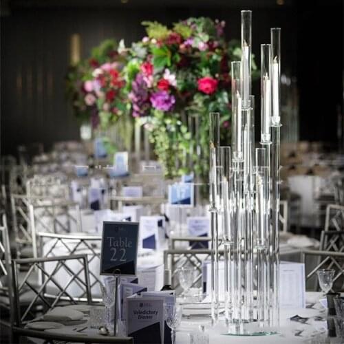 10pcs)8 arms clear acrylic crystal candelabra centerpieces gold decorative candle stick holder for dining table qq525