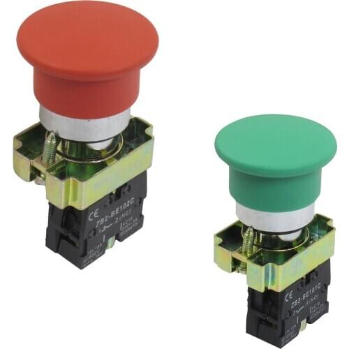 22mm NC Green Mushroom Momentary Push Button Switch 600V 10A