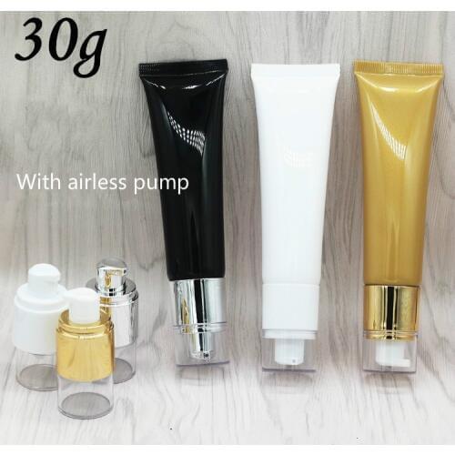 50pcs / lot Vacuum pump 30ml /30g cosmetic squeeze tube, lotion / cream refill soft tube packing with airless pump