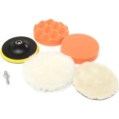 6Pcs/Set Wool Buffing Sponge Pad 5 Inch Car Polishing Pad Kit Auto Buffing Waxing With M10 Drill Adaptor For Car Cleaning Tools