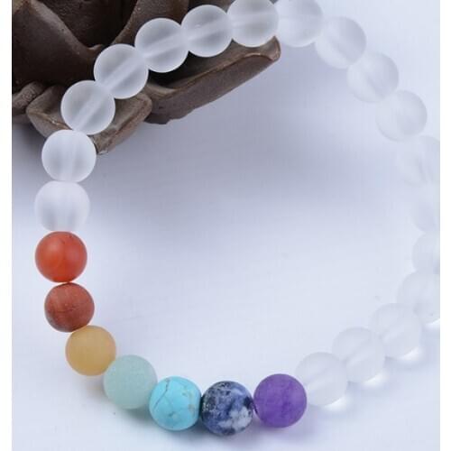 8mm d3e24 adjusted white crystal glass Bracelet Stone bead women Chakra Healing Balance Reiki Buddha Prayer Yoga
