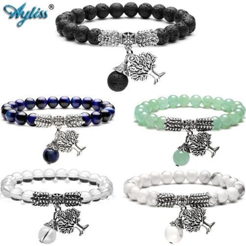 Ayliss Dropshipping 8mm Natural Stone Bracelet Gem Stone Tree of Life Lucky Charm Stretch Bracelet Healing Reiki Yoga Bracelets