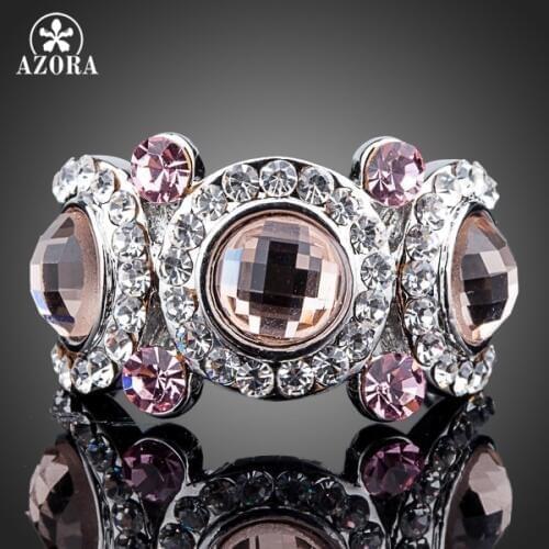 AZORA White Gold Color 3pcs Pink Stellux Austrian Crystal Eyes Ring TR0114
