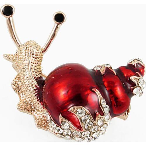 Tianbo High Quality Green Red Snail Brooches Crystal Enamel Insect Brooch Pins For Women Men Dress Hijab Jewelry