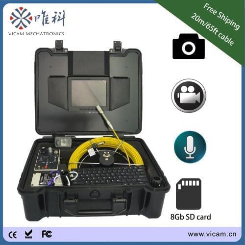 CCTV video 20m fiberglass push rod cable chimney pipe inspection camera with meter counter V8-3188KC