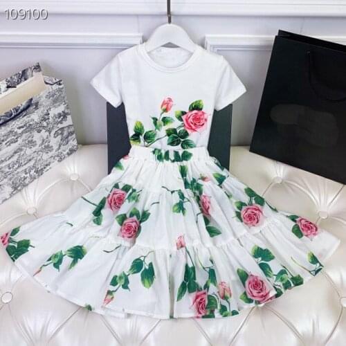 Kids Girls Print Floral sets Fashion Vintage Flowers 2 pcs suits childrens design clothes