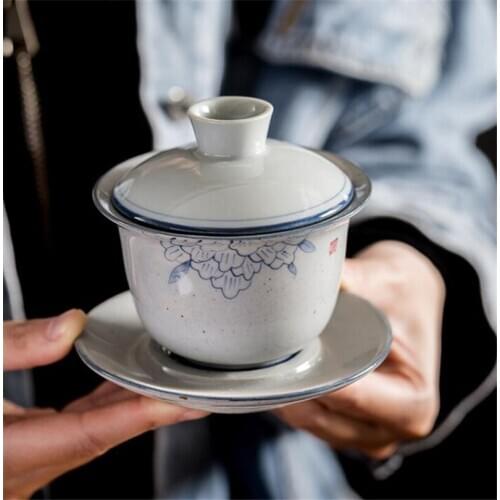 150ML Retro Ceramic Tureen Tea Cup Large Ceramic Underglaze Coloured Drawing Single Sopera De Ceramica Coarse Pottery Tea Set