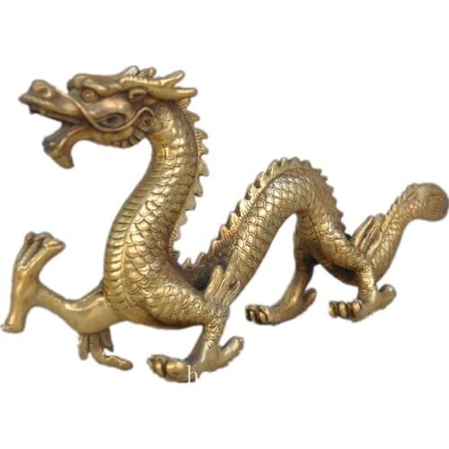 Chinese fengshui copper brass zodiac run dragon beast Success lucky statue decoration metal handicraft