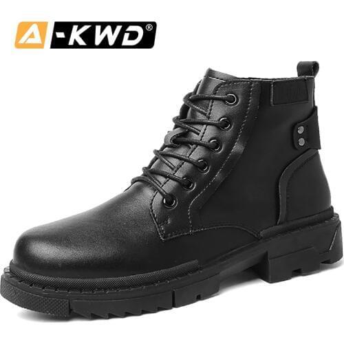 Fashion Autumn Breathable Work Shoes British Luxury Sneakers Men High Top Sneakers Pu Leather Ankle Booots Lace-up Werk Schoenen