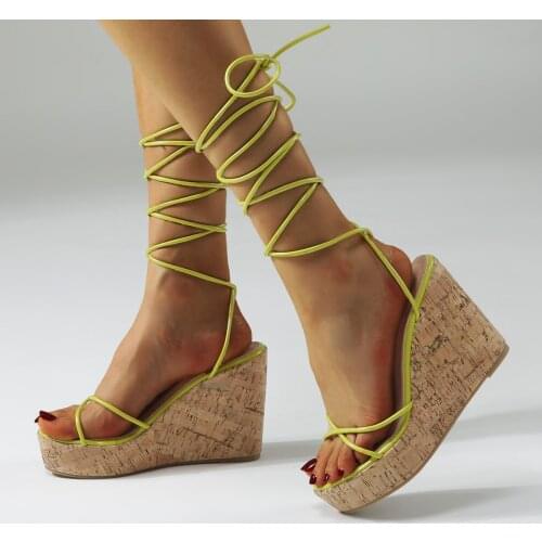 Summer New Wedges Heel Lace Up Sandals Women Sexy Pumps Shoes