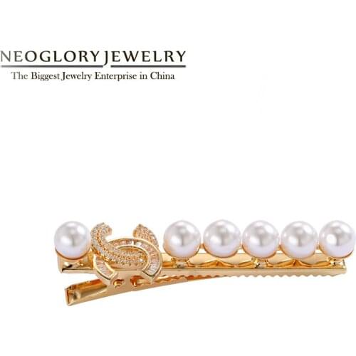 Neoglory Double C Zirconia Pearl Single Prong Alligator Hair Clips Barrettes Hairwear Hair Fashion Jewelry For Women Gifts New