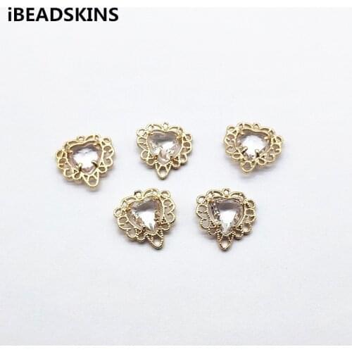 New arrival! 19x19mm 30pcs Copper/crystal glass Heart shape Connector for Earrings parts,hand Made Earrings Findings Jewelry DIY